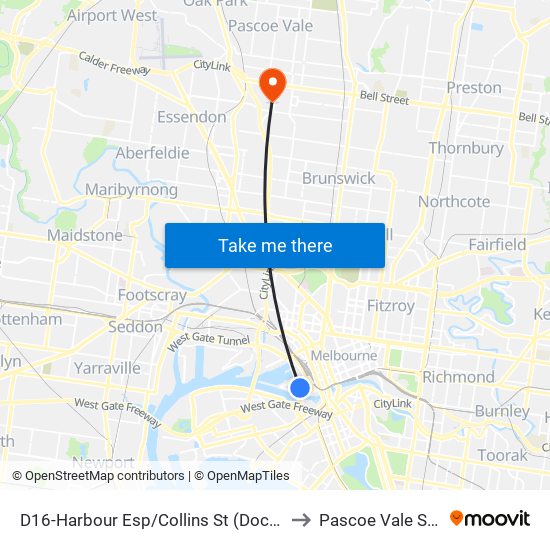 D16-Harbour Esp/Collins St (Docklands) to Pascoe Vale South map