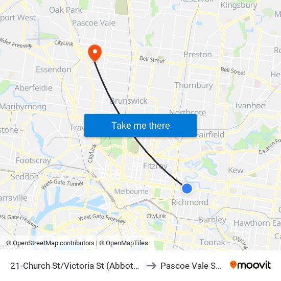 21-Church St/Victoria St (Abbotsford) to Pascoe Vale South map