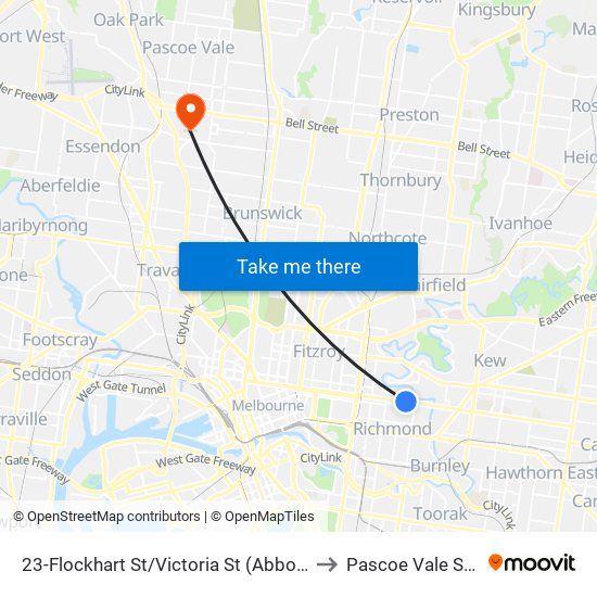 23-Flockhart St/Victoria St (Abbotsford) to Pascoe Vale South map