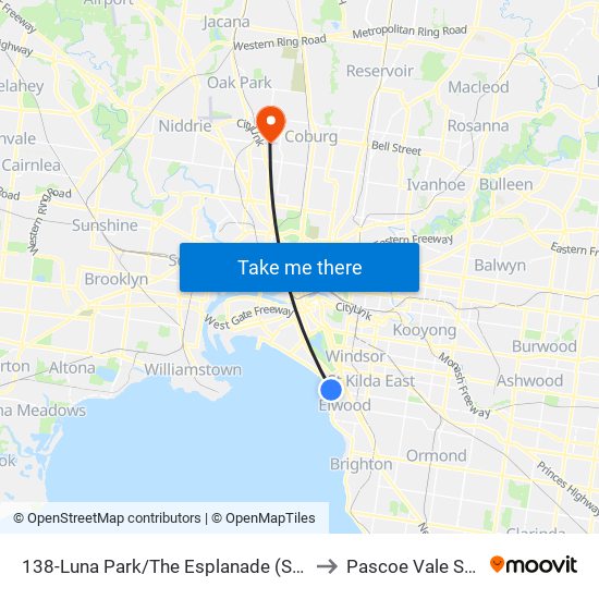 138-Luna Park/The Esplanade (St Kilda) to Pascoe Vale South map