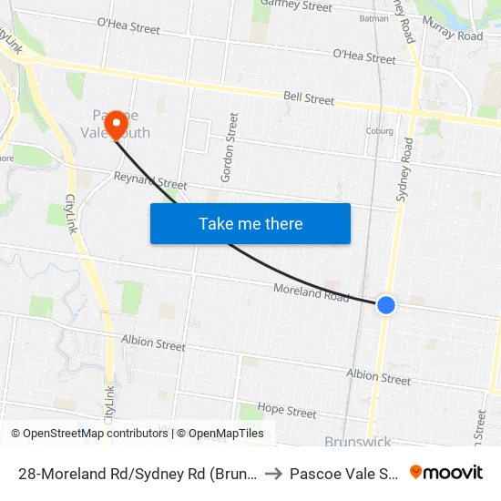 28-Moreland Rd/Sydney Rd (Brunswick) to Pascoe Vale South map