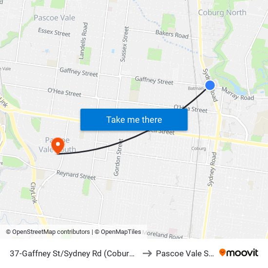 37-Gaffney St/Sydney Rd (Coburg North) to Pascoe Vale South map