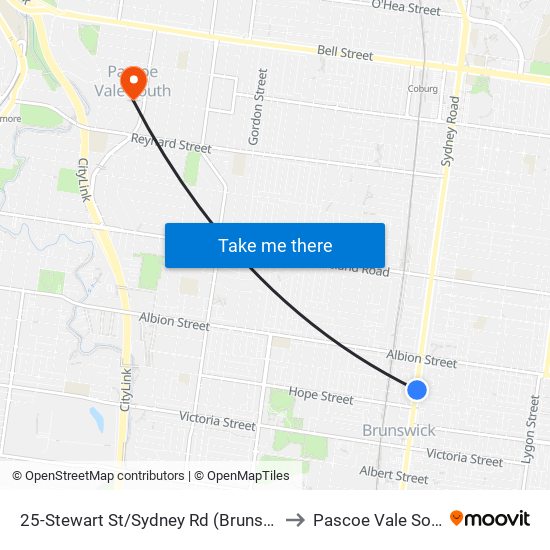 25-Stewart St/Sydney Rd (Brunswick) to Pascoe Vale South map