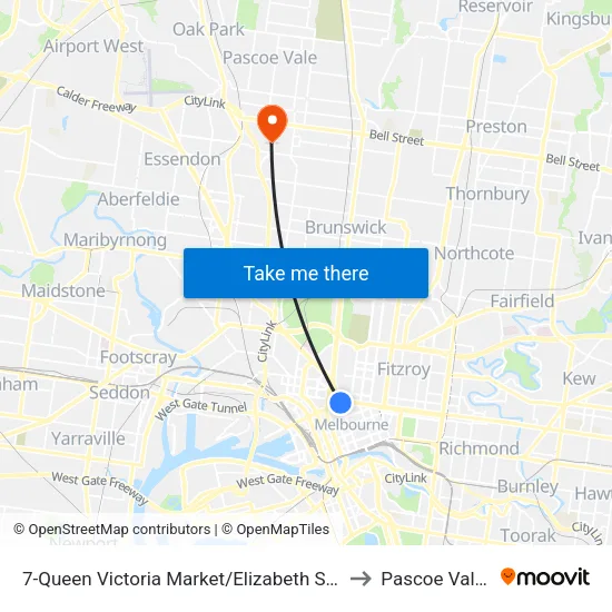 Queen Victoria Market/Elizabeth St #7 to Pascoe Vale South map