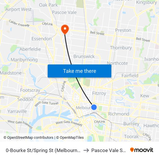 0-Bourke St/Spring St (Melbourne City) to Pascoe Vale South map