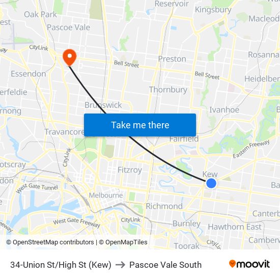 34-Union St/High St (Kew) to Pascoe Vale South map