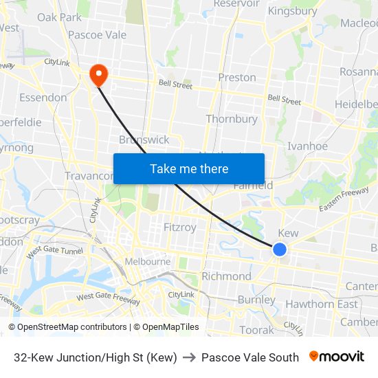 32-Kew Junction/High St (Kew) to Pascoe Vale South map
