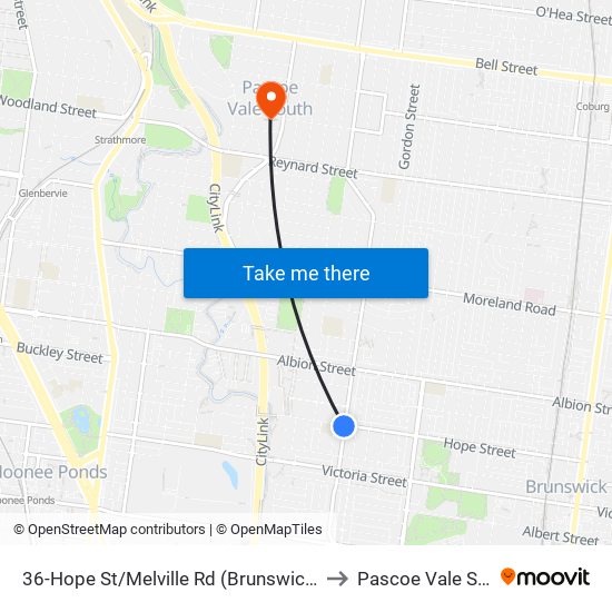 36-Hope St/Melville Rd (Brunswick West) to Pascoe Vale South map