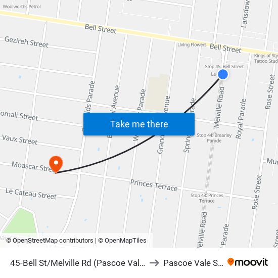 45-Bell St/Melville Rd (Pascoe Vale South) to Pascoe Vale South map