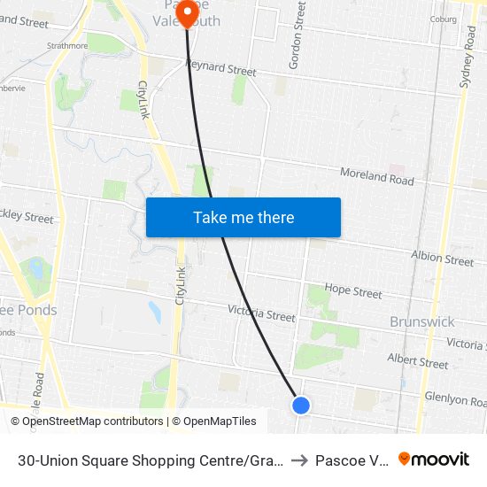 30-Union Square Shopping Centre/Grantham St (Brunswick West) to Pascoe Vale South map