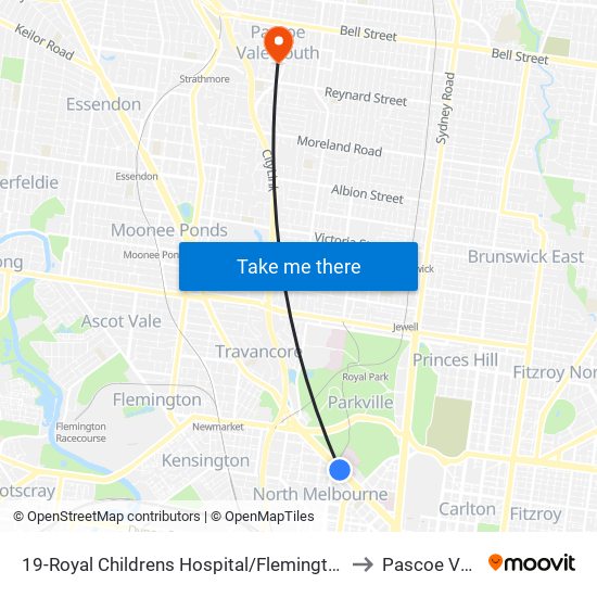 19-Royal Childrens Hospital/Flemington Rd (North Melbourne) to Pascoe Vale South map