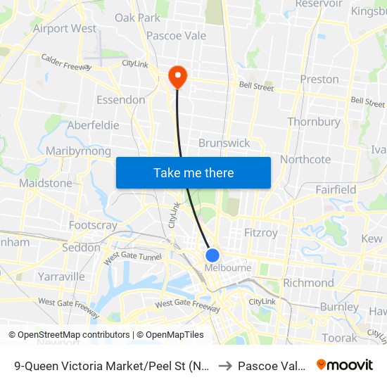 9-Queen Victoria Market/Peel St (North Melbourne) to Pascoe Vale South map