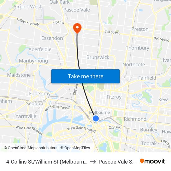 4-Collins St/William St (Melbourne City) to Pascoe Vale South map