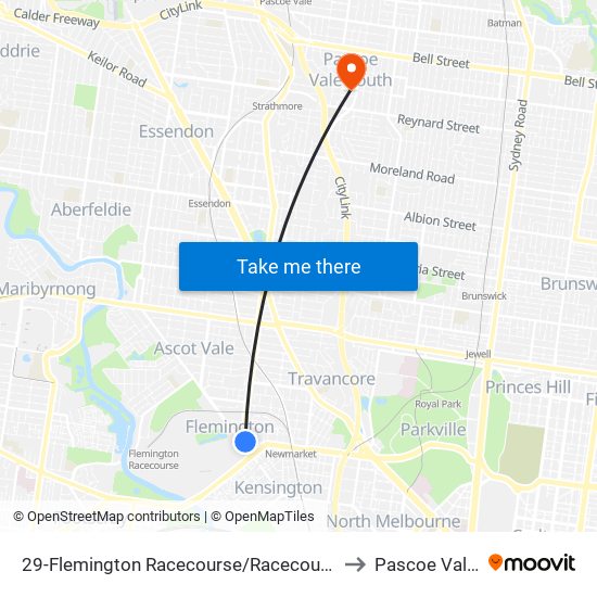 29-Flemington Racecourse/Racecourse Rd (Flemington) to Pascoe Vale South map