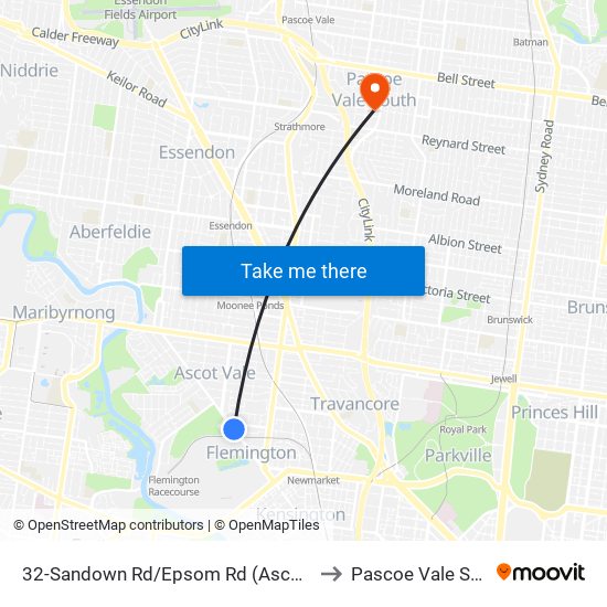 32-Sandown Rd/Epsom Rd (Ascot Vale) to Pascoe Vale South map