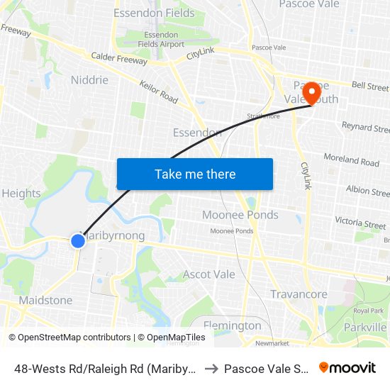 48-Wests Rd/Raleigh Rd (Maribyrnong) to Pascoe Vale South map