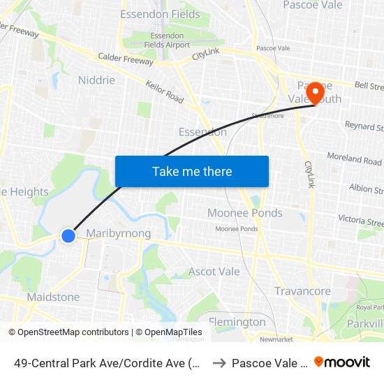 49-Central Park Ave/Cordite Ave (Maribyrnong) to Pascoe Vale South map