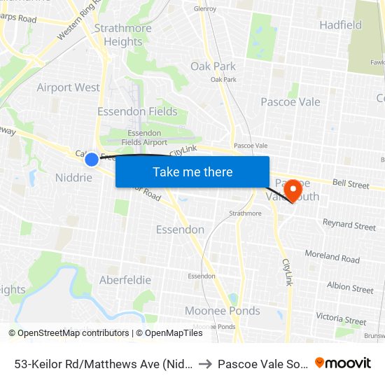 53-Keilor Rd/Matthews Ave (Niddrie) to Pascoe Vale South map