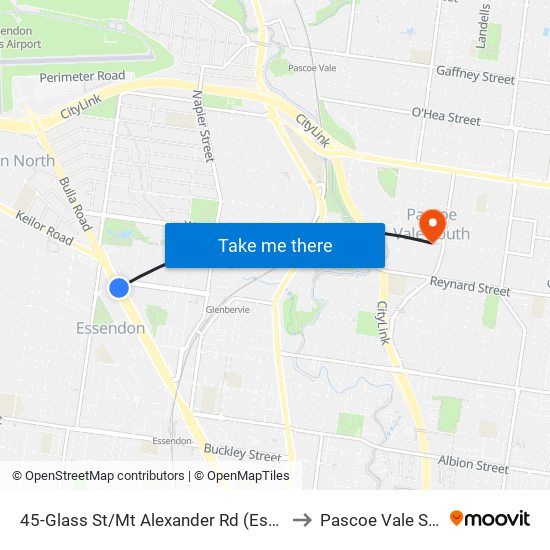 45-Glass St/Mt Alexander Rd (Essendon) to Pascoe Vale South map