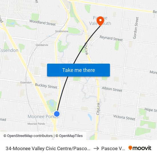 34-Moonee Valley Civic Centre/Pascoe Vale Rd (Moonee Ponds) to Pascoe Vale South map