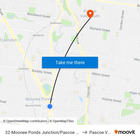 32-Moonee Ponds Junction/Pascoe Vale Rd (Moonee Ponds) to Pascoe Vale South map