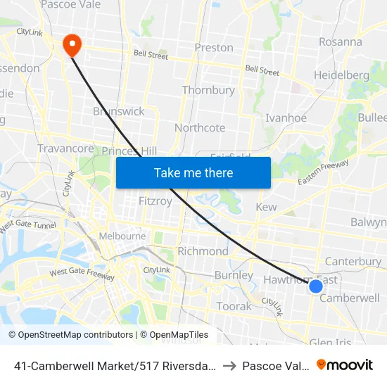 Camberwell Market/Riversdale Rd #41 to Pascoe Vale South map