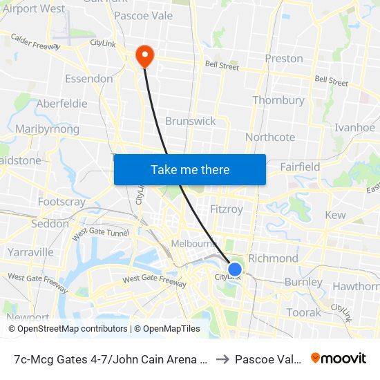 7c-Mcg Gates 4-7/John Cain Arena (Melbourne City) to Pascoe Vale South map