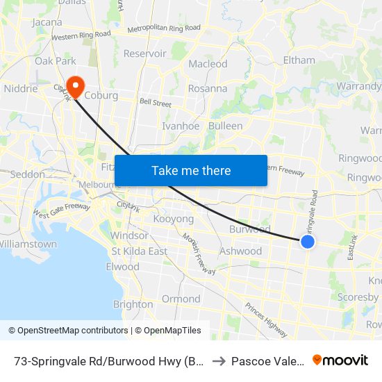 73-Springvale Rd/Burwood Hwy (Burwood East) to Pascoe Vale South map