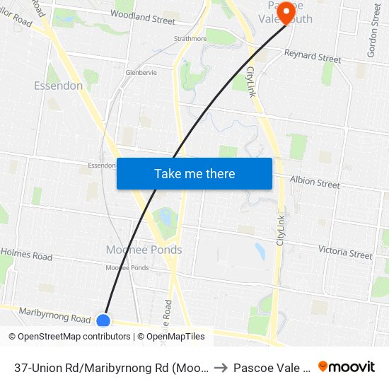 37-Union Rd/Maribyrnong Rd (Moonee Ponds) to Pascoe Vale South map
