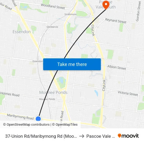 Union Rd/Maribyrnong Rd #37 to Pascoe Vale South map