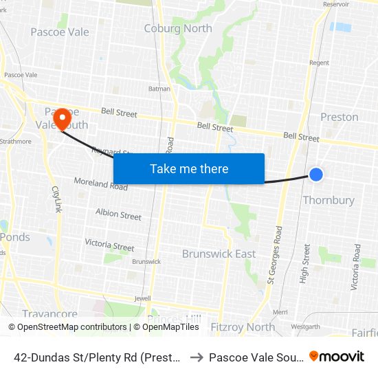 42-Dundas St/Plenty Rd (Preston) to Pascoe Vale South map