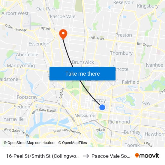 16-Peel St/Smith St (Collingwood) to Pascoe Vale South map