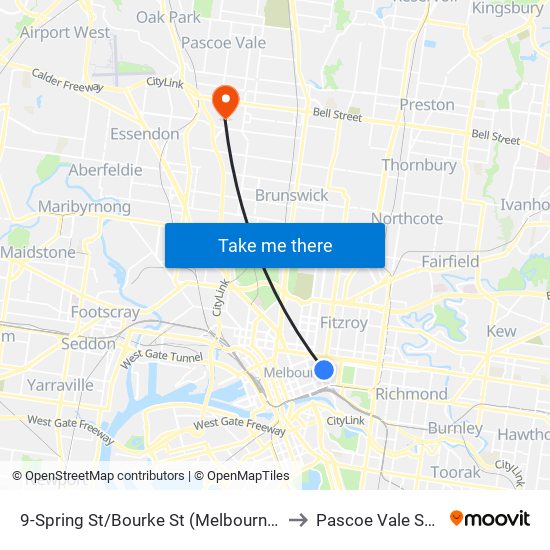 9-Spring St/Bourke St (Melbourne City) to Pascoe Vale South map