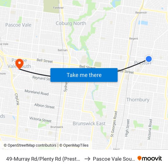 49-Murray Rd/Plenty Rd (Preston) to Pascoe Vale South map