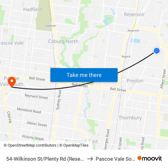 54-Wilkinson St/Plenty Rd (Reservoir) to Pascoe Vale South map