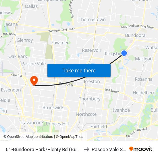 61-Bundoora Park/Plenty Rd (Bundoora) to Pascoe Vale South map