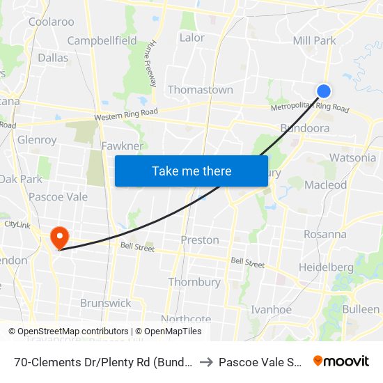 70-Clements Dr/Plenty Rd (Bundoora) to Pascoe Vale South map