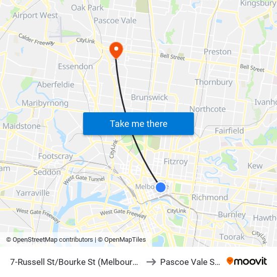 7-Russell St/Bourke St (Melbourne City) to Pascoe Vale South map