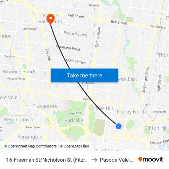 16-Freeman St/Nicholson St (Fitzroy North) to Pascoe Vale South map