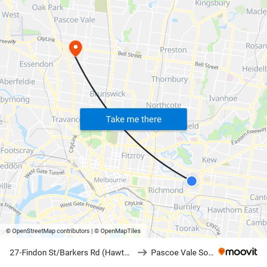 27-Findon St/Barkers Rd (Hawthorn) to Pascoe Vale South map