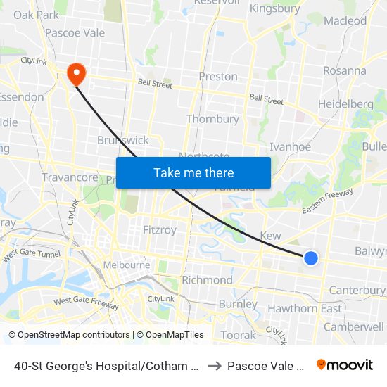 40-St George's Hospital/Cotham Rd (Kew) to Pascoe Vale South map