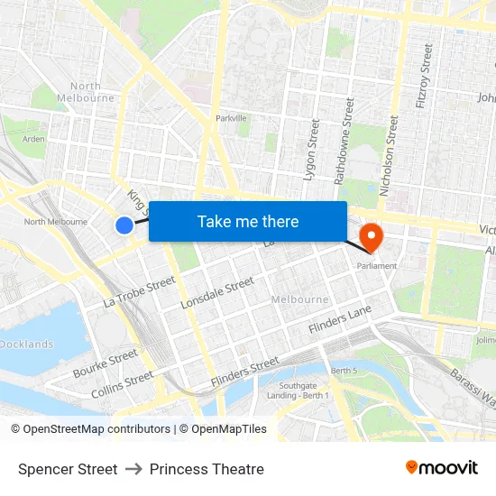 Spencer Street to Princess Theatre map