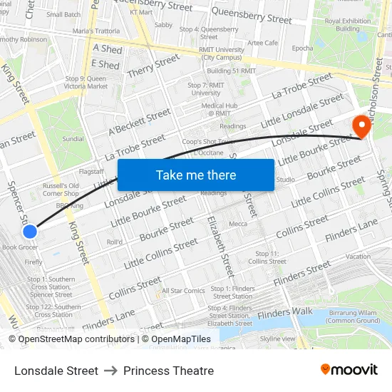 Lonsdale Street to Princess Theatre map