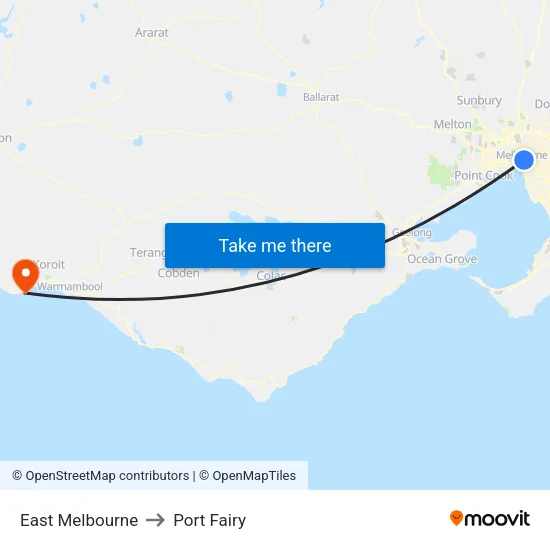 East Melbourne to Port Fairy map