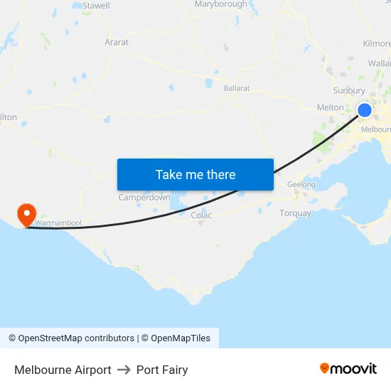 Melbourne Airport to Port Fairy map