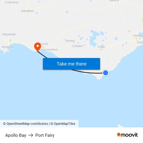 Apollo Bay to Port Fairy map