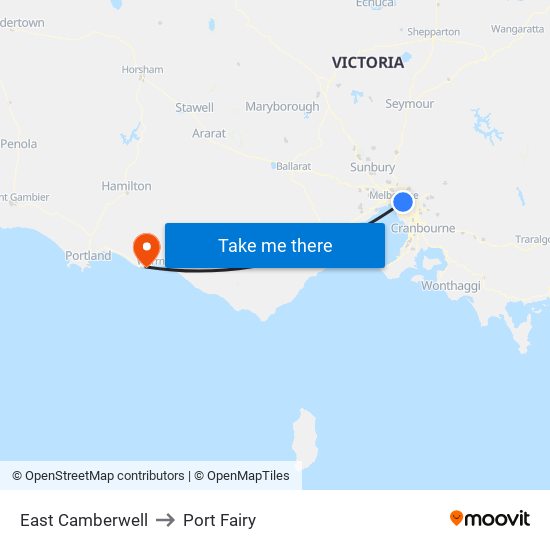 East Camberwell to Port Fairy map