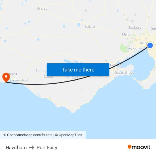 Hawthorn to Port Fairy map