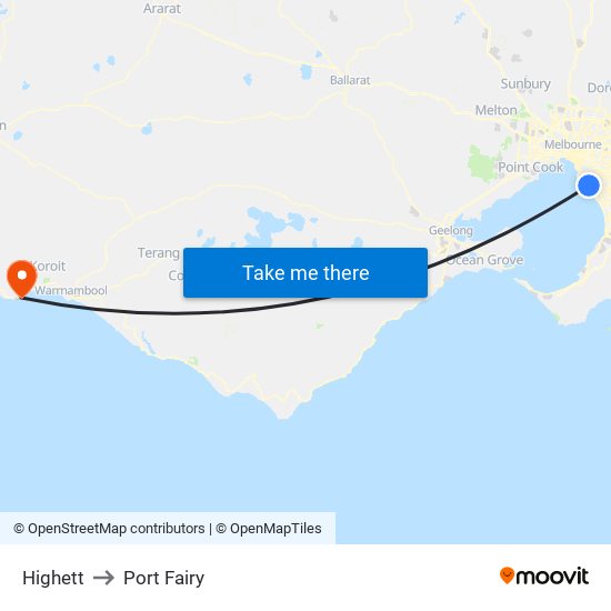 Highett to Port Fairy map