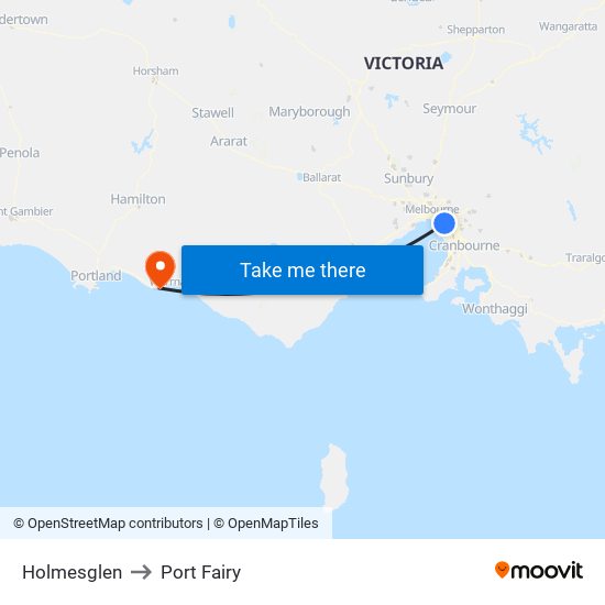 Holmesglen to Port Fairy map